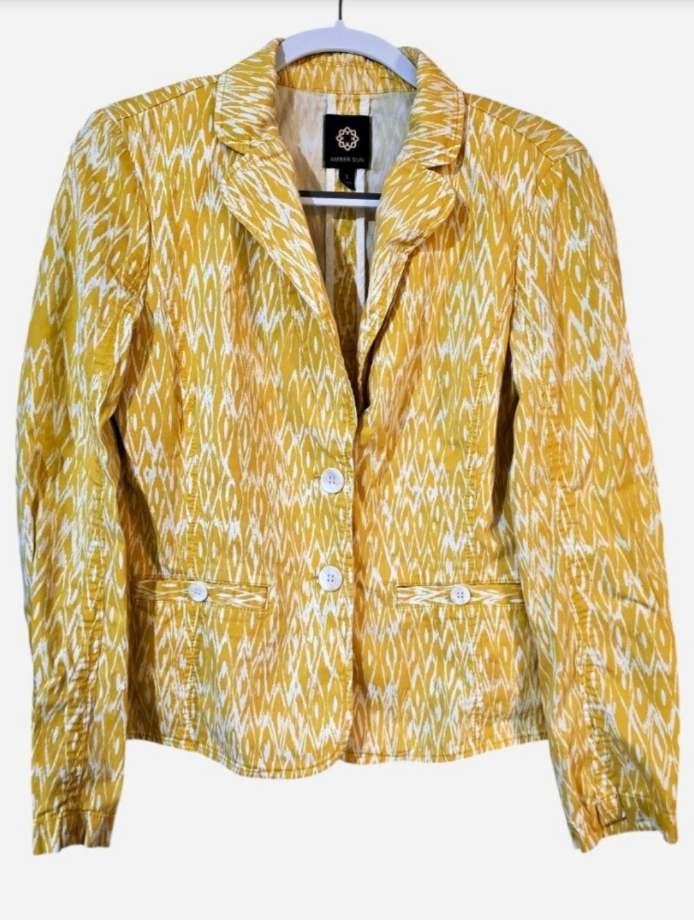 Women’s Yellow Patterned Blazer Jacket - Lightweight Casual Sz. S